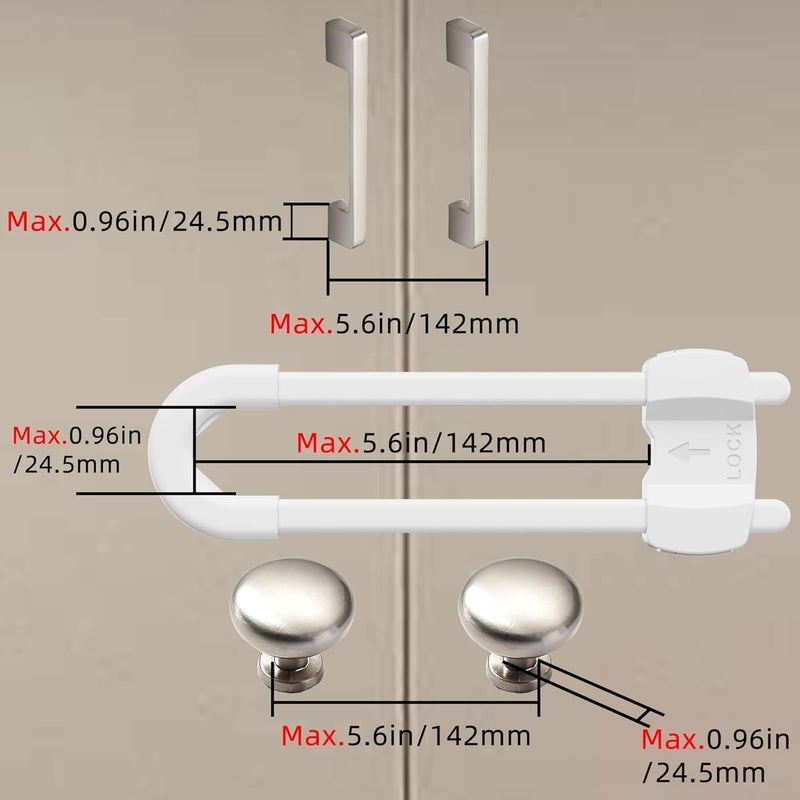 TERDEWE (3 pack white) 4 button Cabinet Locks, U-Shaped Proofing Drawers Safety Child Locks Adjustable, for Wardrobe,Kitchen,Bathroom,Drawer,Fridge,Cupboard Doors Knobs & Handles - Image 2